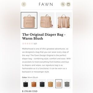 Fawn Design Pink Blush diaper bag